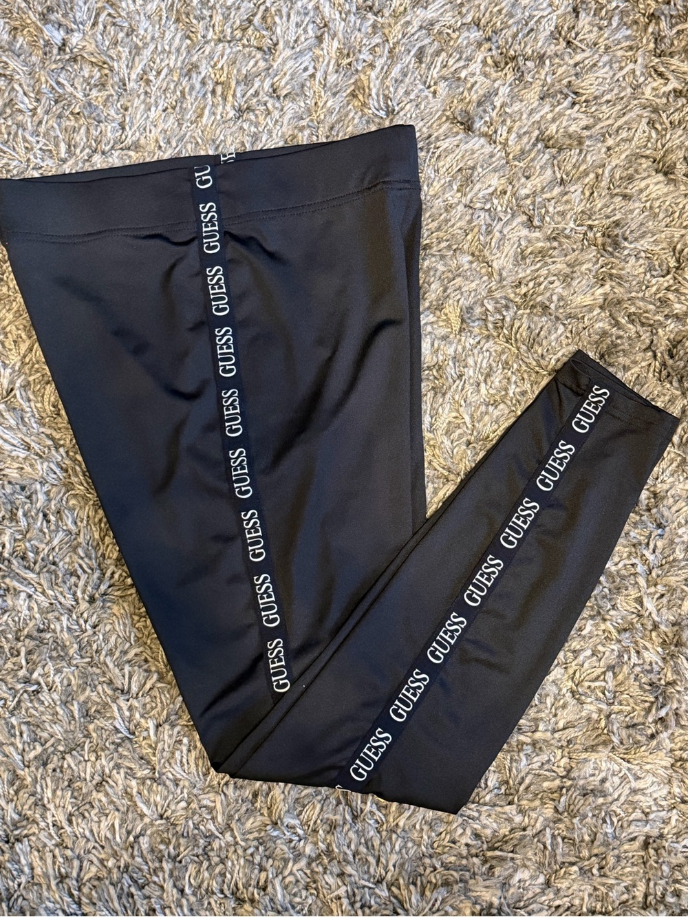 Guess Black Leggings with White Logo Stripe